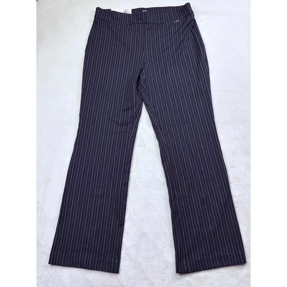 Jones New York Signature Navy White Pinstripe Ponte Boot Leg Pull On Pants Large